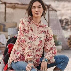 Sundance Floral Muse Sheer Ruffle Sleeve Babydoll Peplum Blouse Size XSmall